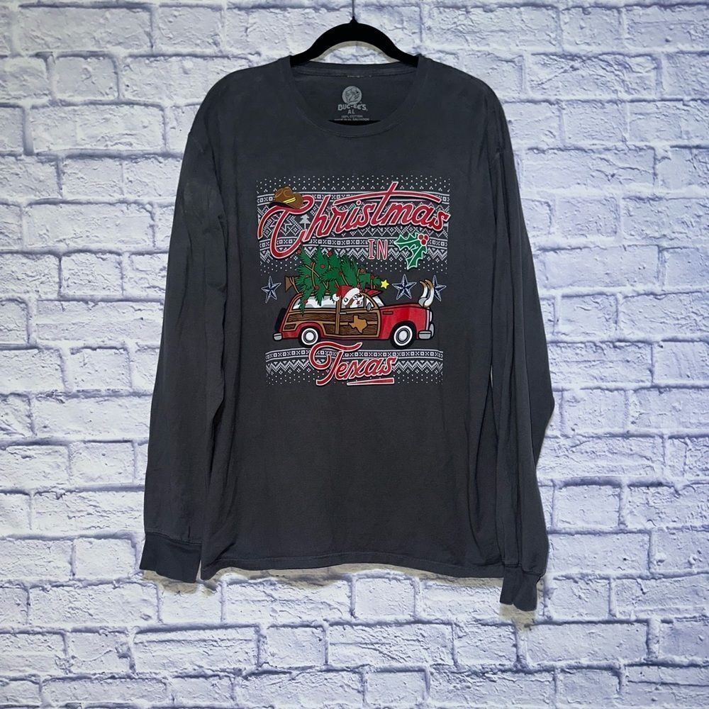 💜 Buc-ees Christmas in Texas Long Sleeve T Shirt Gray Adult Large